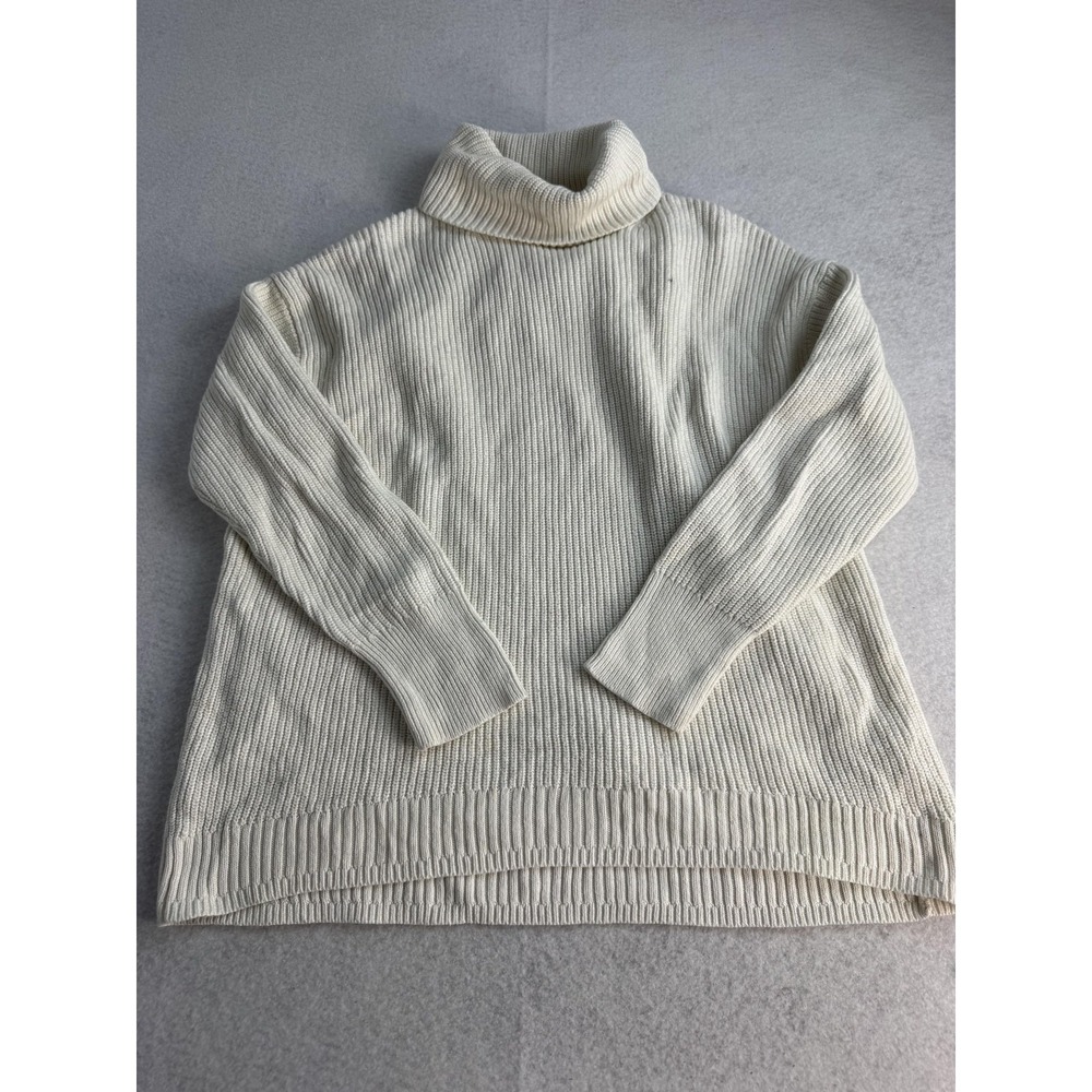 J.Crew Sweater Womens Small White Cotton Cashmere Turtleneck Raglan Knit Top